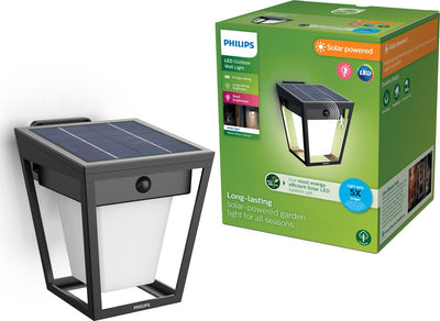 Philips LED Philips Nissa Wandleuchte – ultraeffiziente LED – Solar-Außenleuchte – helles warmes Licht; 3000k - Schwarz - Bewegungssensor - Solarenergie - Dämmerungssensor