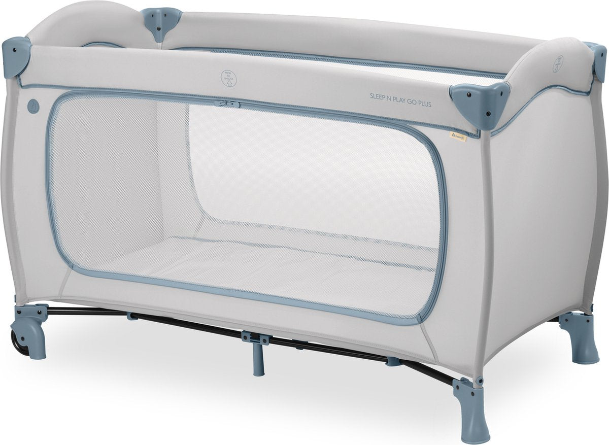 Hauck Sleep n Play Go Plus – Campingbett – mit Rollen – extra großer Durchgang – Staubblau