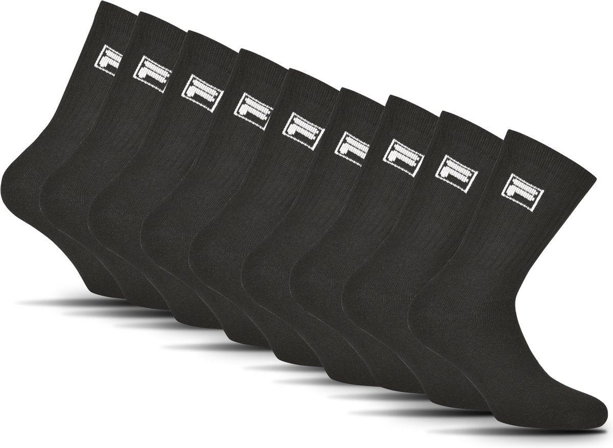 Fila Tennis-Sportsocken kleines Logo – Größe 43 46 – 9er-Pack – schwarz