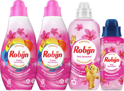 Robijn Perfect Match - Pink Sensation - 4 Stück - 2x Waschmittel + 1 Weichspüler + 1 Waschparfüm - Vorteilspack