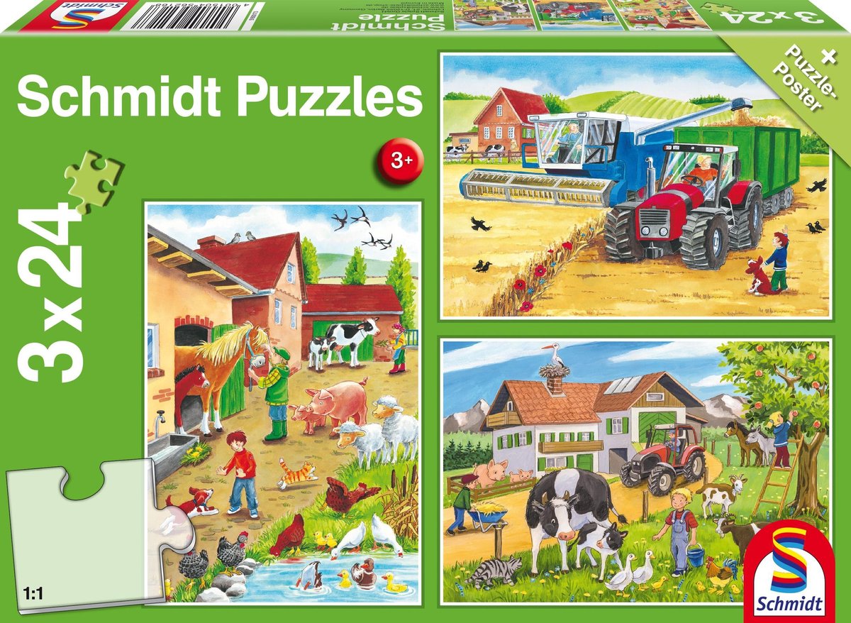Schmidt Spiele - Puzzleset Bauernhof - 3 Puzzles in 1 Box - Thema Gospodarstwo - Kinderpuzzles