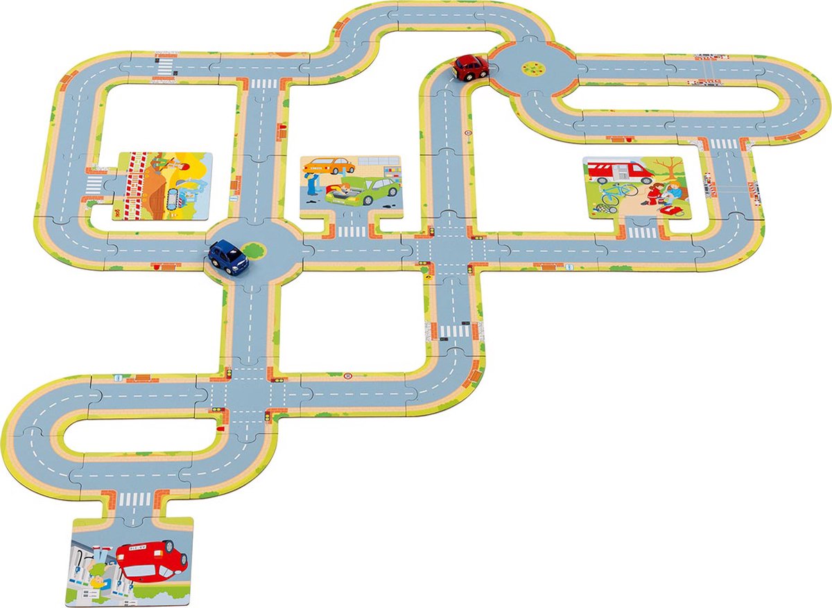Goki -Bodenpuzzle wiegt mit 2 Fahrzeugen, 47st.