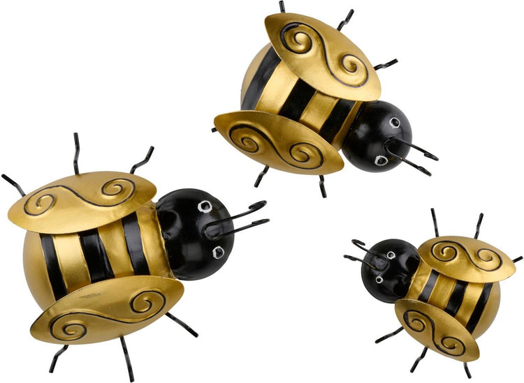 Arti casa Wanddeko Bienen-Set 3-teilig – Wanddeko für drinnen und draußen – Wanddeko Bienen in 3 Größen – 14, 11,5 und 9 cm – Gold und Schwarz