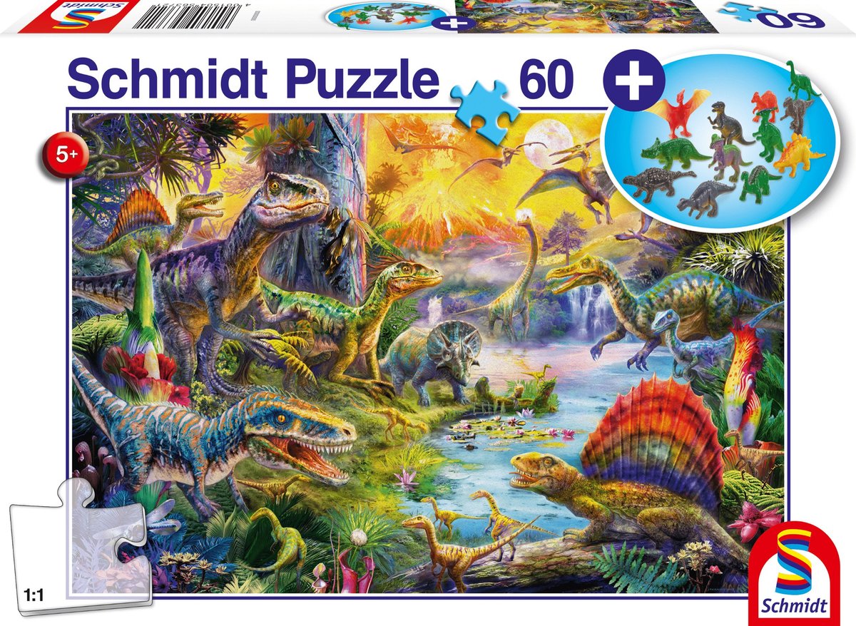 Schmidt - Puzzle - Dinosaurier - 60 Teile + Dinosaurierfiguren - Kinder - ab 5 Jahren