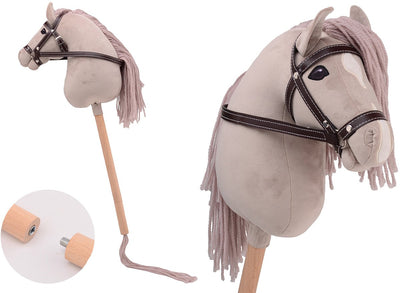 Johntoy Holly Horse - Steckenpferd de Luxe mit kurzem Stock, ca. 80 cm mit Halfter, Steckenpferd zum Reiten zum Reiten für Kinder ohne Ton