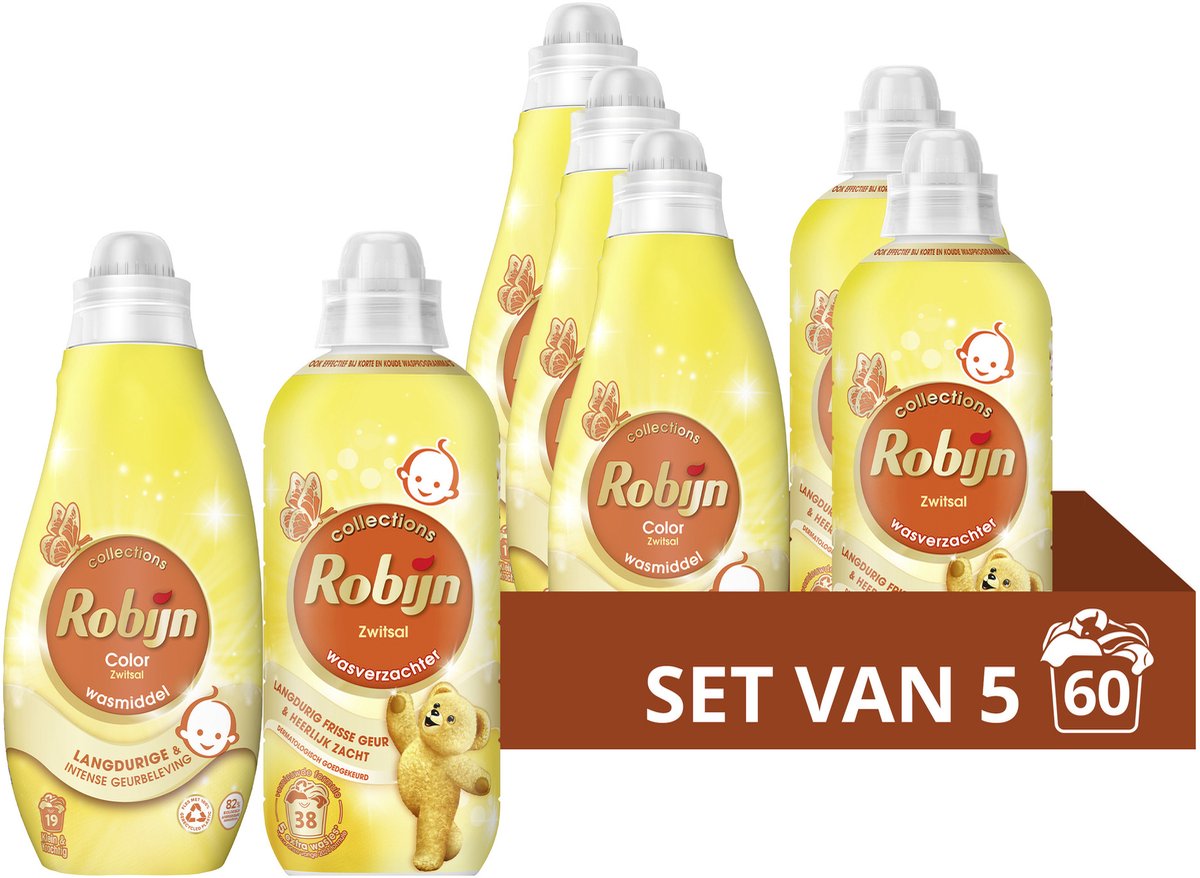 Robijn - Waschmittel- und Weichspülerpaket - Zwitsal - 5 Stück - (60 Wäschen) - Vorteilspack