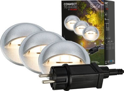 Briloner connect to Shine – LED-Bodenstrahler für den Außenbereich – 3er-Set – Gartenbeleuchtung-Starterset – warmweißes Licht – IP65 – ø3,5 x 3,6 cm – 1,5 m Kabel