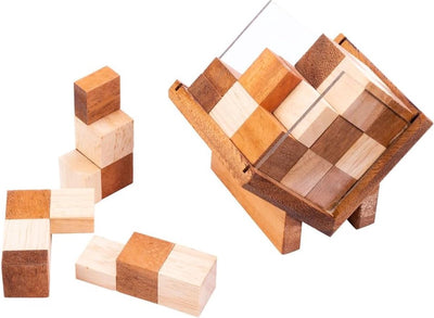 Longfield-Würfel in Box – Denksportaufgabe aus Holz – 3D-Puzzlespiel – Spiel zum logischen Denken – Lernpuzzlespiel – Akazienholz – Engelsherz