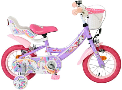 Volare Einhorn Kinderfahrrad – Mädchen – 12 Zoll – Lila – zwei Handbremsen
