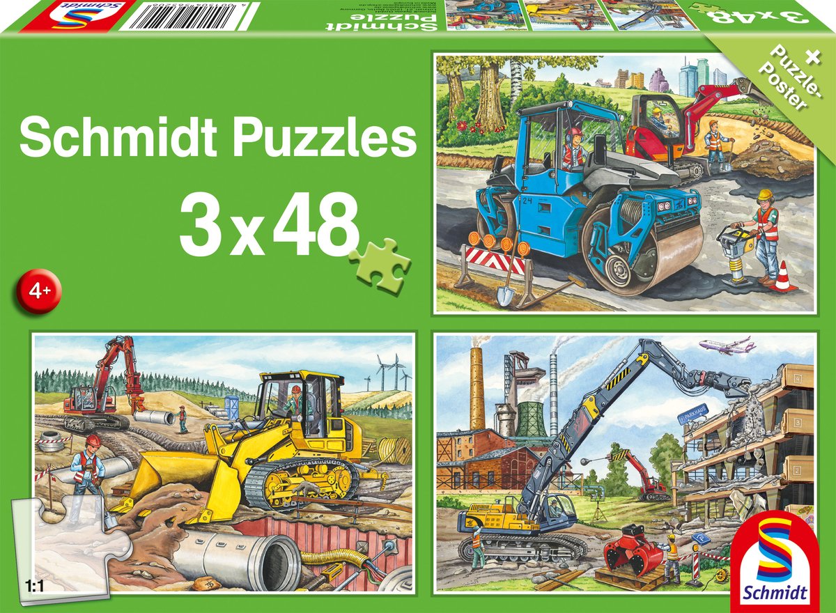 Schmidt - Puzzle - Meine liebsten Baufahrzeuge - 3 x 48 Teile - Kinder - ab 4 Jahren
