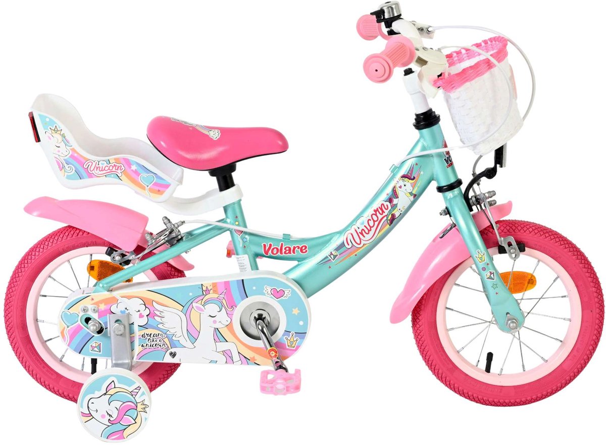 Volare Einhorn Kinderfahrrad – Mädchen – 12 Zoll – Grün – zwei Handbremsen