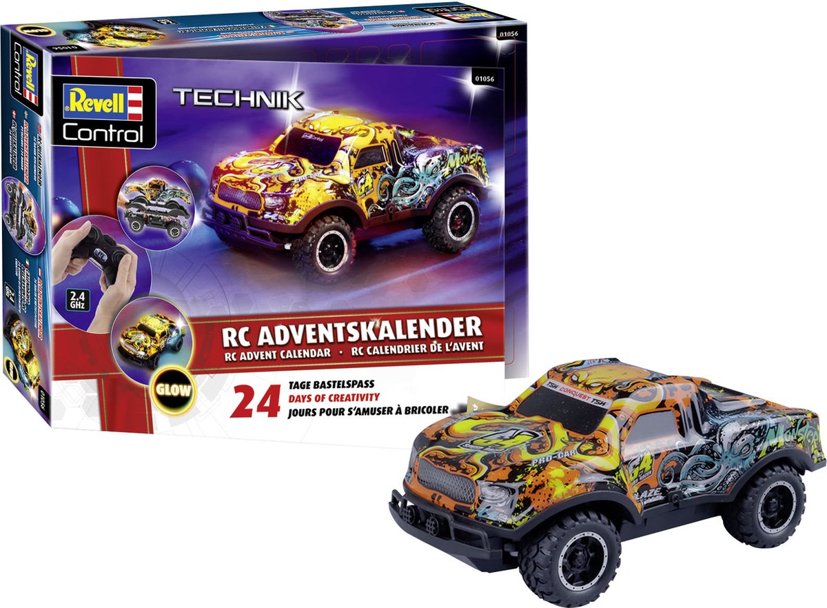 Revell Adventskalender 2025 – 01056 RC-Auto – der ultimative Weihnachtsfahrer – RC-Fahrzeug im Weihnachtsdesign aus Kunststoff – 2,4 GHz – 1:22