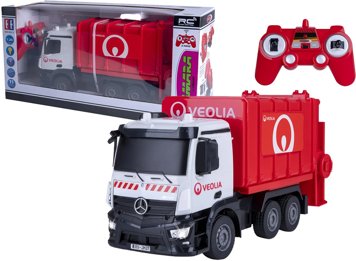 Jamara RC-Fahrzeugauto – 408305 RC-Müllwagen – Mercedes-Benz Antos – 2,4-GHz-RC-Modell fertig – 1:26 gesteuertes Auto