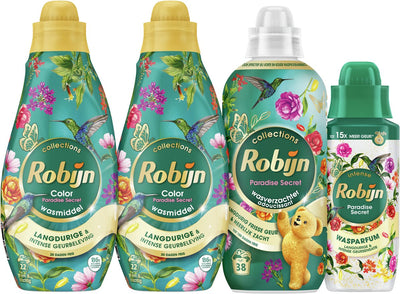 Robijn Perfect Match - Paradise Secret - 4 Stück - 2x Waschmittel + 1 Weichspüler + 1 Waschparfüm - Vorteilspack