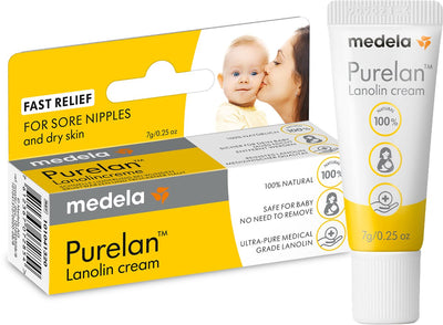 Medela Purelan Brustwarzensalbe – Lanolin-Brustwarzencreme – schnelle Linderung bei wunden Brustwarzen – Tube 7gr