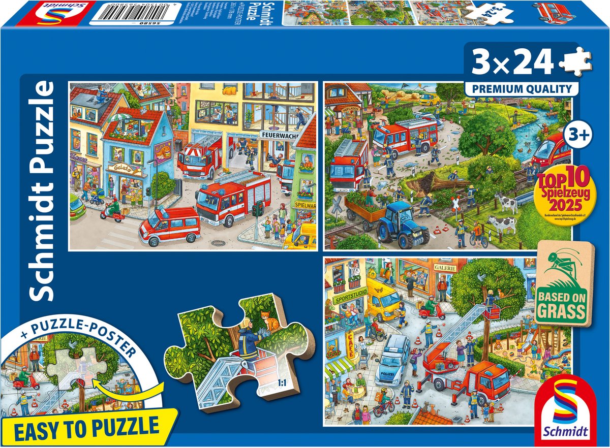 Schmidt Feuerwehr-Puzzlespielzeug 3x24 Teile aus Pappe langlebig.