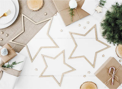 Partydeco Anhänger Sterne Holz Gold Glitzer - 3 Stück