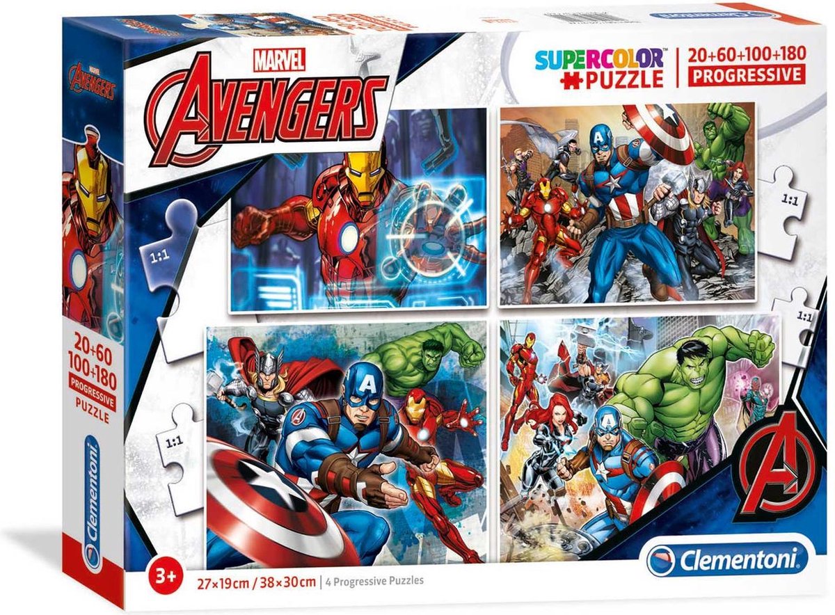Clementoni-Puzzle 4-in-1 Avengers – 20 60 100 180 Teile