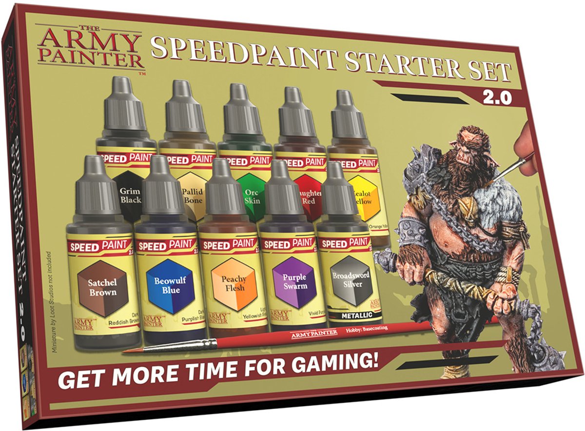 Das Army Painter Speedpaint Starter Set 2.0, perfektes Acrylfarbenset für Anfänger, enthält 10 Flaschen 18 ml Acrylfarbe und 1 Grundbeschichtungspinsel für Warhammer 40k und Dungeons and Dragons