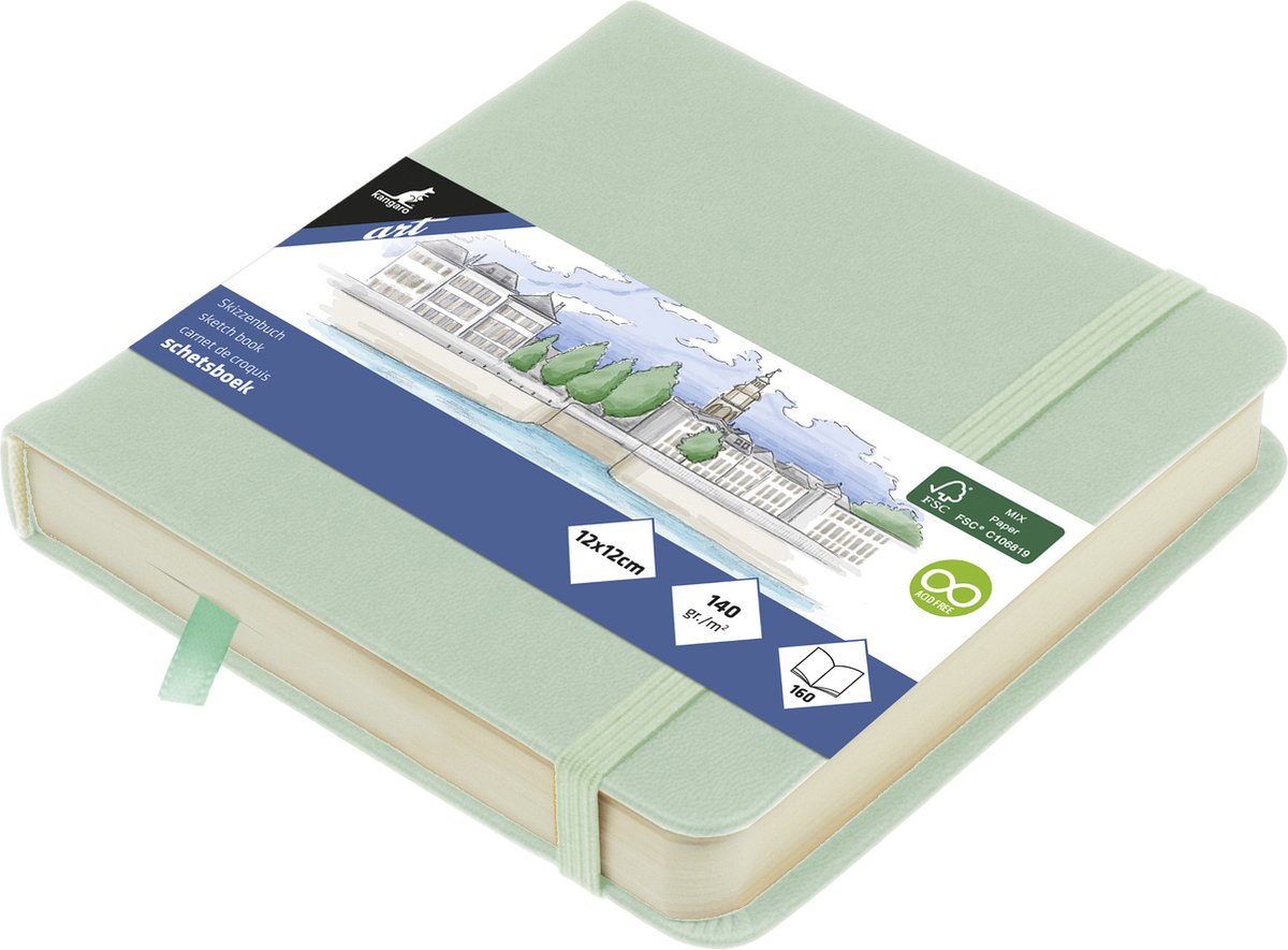 Kangaro-Skizzenbuch – 12 x 12 cm – Mint – PU-Hardcover – mit Gummiband und Band – k-861204