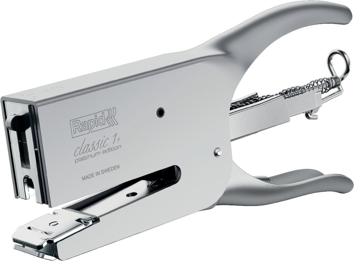 Rapid K1 Classic Heftzange – Platin-Chrom – bis zu 50 Blatt – verstellbarer Amboss – Silber