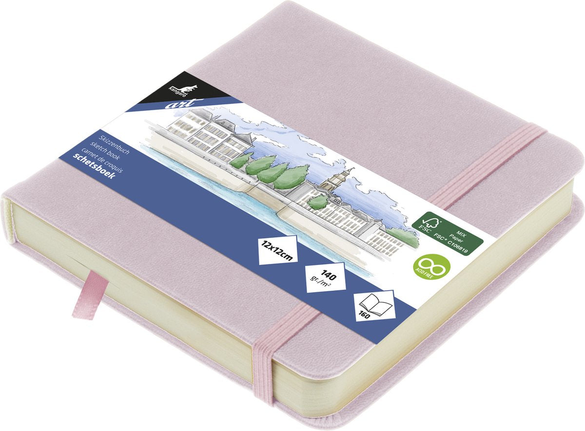 Kangaro-Skizzenbuch – 12 x 12 cm – violett – PU-Hardcover – mit Gummiband und Band – 140 g Papier – 160 Seiten