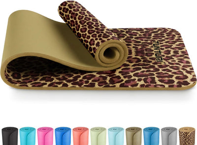 Tunturi NBR Yogamatte Anti-Rutsch – Fitnessmatte extra dick weich – Sportmatte – 180 x 60 x 1,5 cm – inkl. Trainings-App – Leopardenmuster – Leopardenmuster