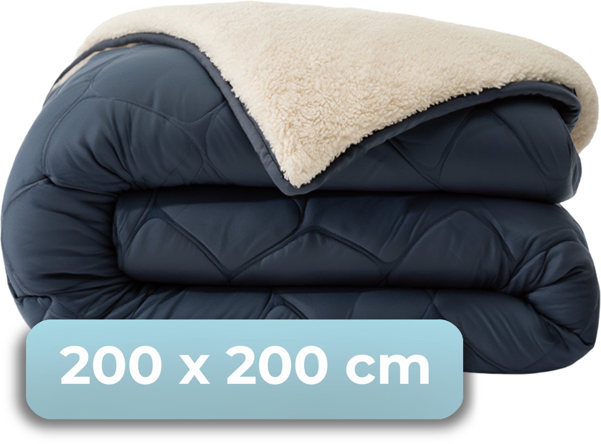 Stille. Living Hush Living – waschbare Bettdecke, zweifarbiges Design, Marineblau, Teddy – 200 x 200 cm – 300 g/m² – inklusive passender Kissenbezüge