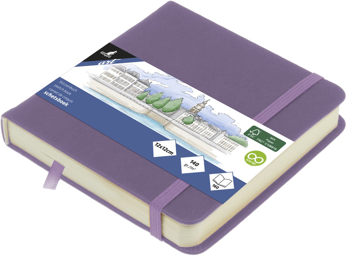 Känguru-Skizzenbuch – 12 x 12 cm – Heideviolett – mit Gummiband und Band – k-861253