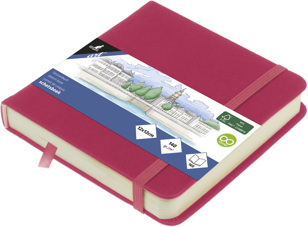 Kangaro-Skizzenbuch – 12 x 12 cm – Rubin – mit Gummiband und Band – k-861251