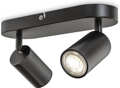 B.k.licht - Aufbaustrahler - Deckenstrahler mit 2 Lichtpunkten - Drehstab - Gu10-Fassung - Schwarz - Metall - L: 27cm