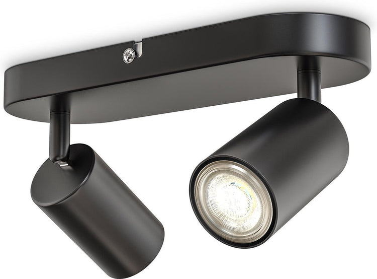 B.k.licht - Aufbaustrahler - Deckenstrahler mit 2 Lichtpunkten - Drehstab - Gu10-Fassung - Schwarz - Metall - L: 27cm