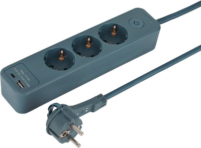 Q-Link-Steckdosenleiste – 3-fach – geerdet – flach – USB A C – 1,5 m – 3 x 1,5 mm² – Textil – Benzin