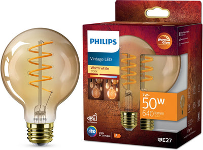 Philips LED Philips Deco LED – Warmlicht – 50 W – E27-Fassung – G95-Kugellampenform – bernsteinfarbene Lampe