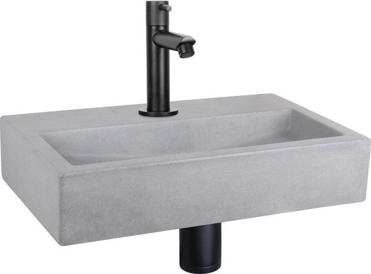 Differnz Flachbrunnenset - Beton hellgrau - Hahn gerade mattschwarz - 38 x 24 x 8 cm