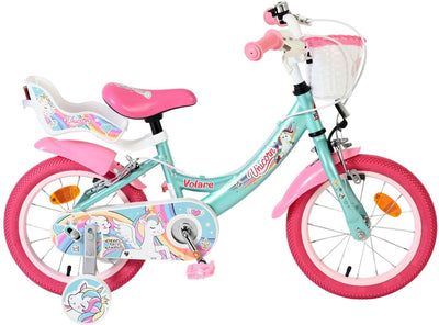 Volare Einhorn Kinderfahrrad – Mädchen – 14 Zoll – Grün – zwei Handbremsen