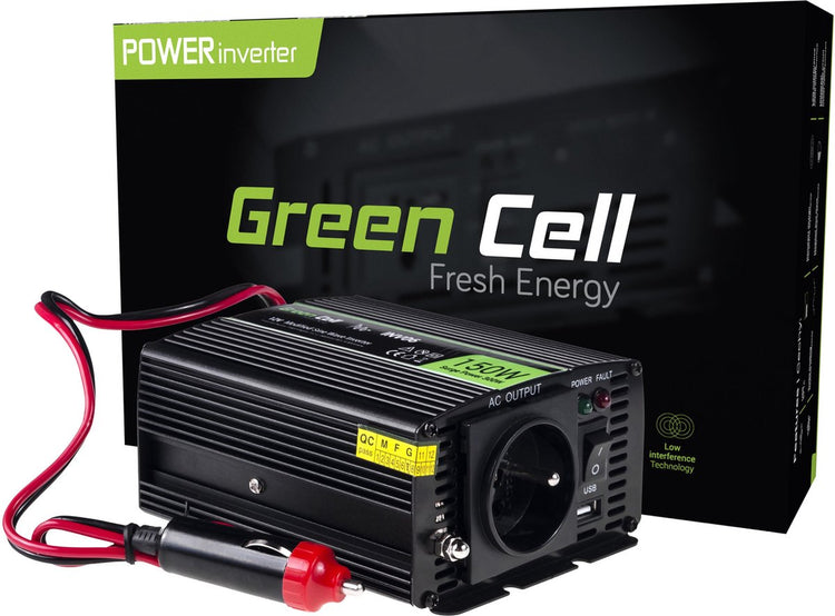 Auto-Wechselrichter mit grüner Zellspannung, 12 V auf 230 V, 150 W, 300 W, modifizierte Sinuswelle.