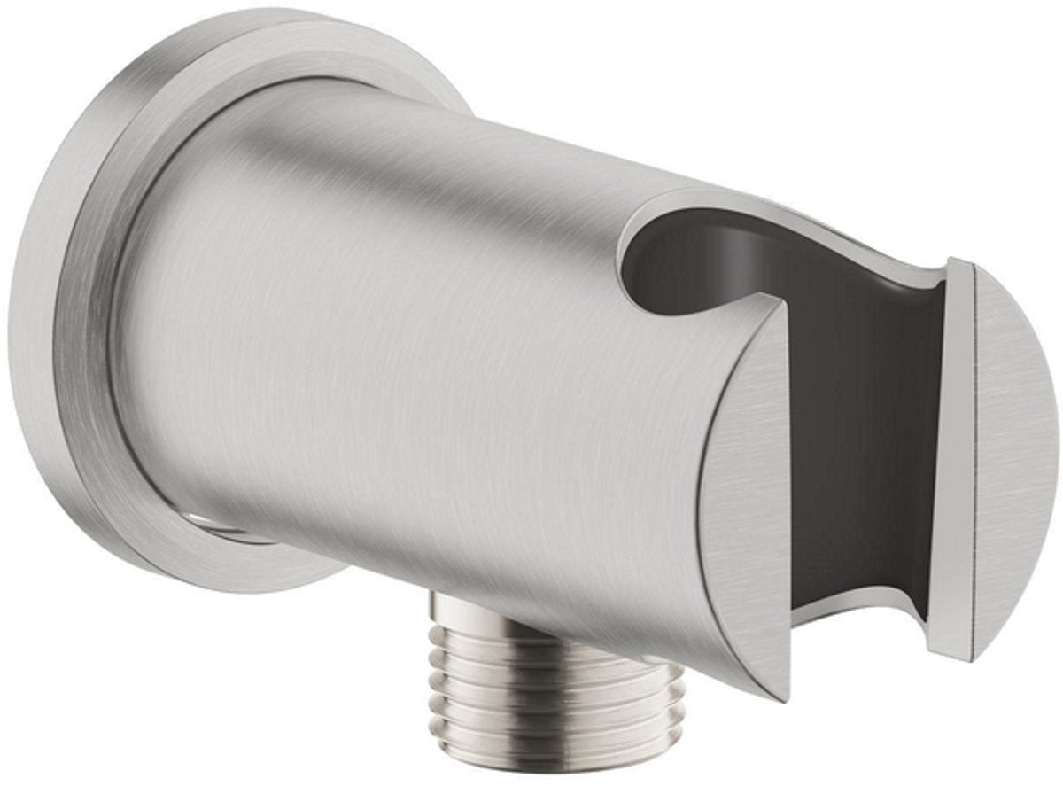 Grohe Regenbrause-Wandanschlussbogen - 1 2 - mit Halter - Rundrosette - Supersteel