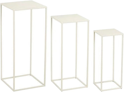 Mica Dekorationen Quinty Beistelltisch – 3er-Set – L30 x B30 x H70 cm – Metall – gebrochenes Weiß
