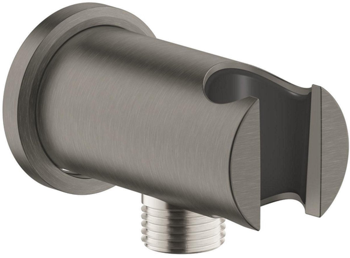 Grohe Regenbrause-Wandanschlussbogen - 1 2 - mit Halter - Rundrosette - Hartgraphit gebürstet