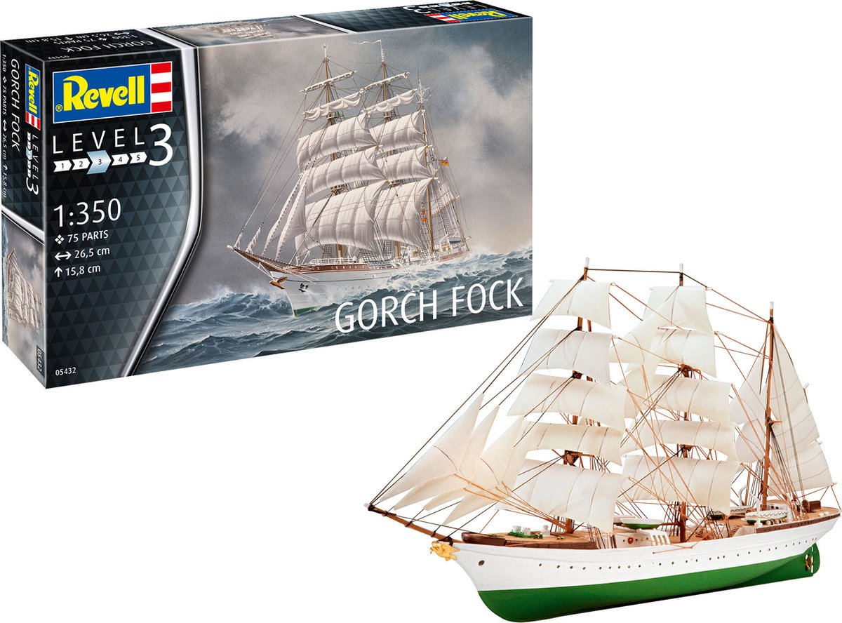 Revell Modellbausatz Schiffe – 05432 Gorch Fock Schiff aus Kunststoff – 1:350 – Modellbau