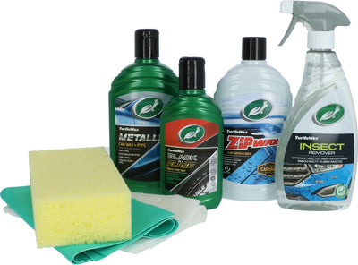 Turtle Wax Autopflegeset Reinigungseimer – 7-teiliges Set – Inhalt: Metallic-Wachs – Schwarz im Handumdrehen – Insektenteer-Entferner – Shampoo-Zip-Wachs – Schwamm – synthetisches Fensterleder – Baumwoll-Reinigungstuch – im praktischen Eimer