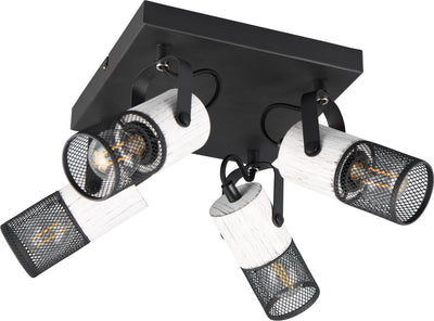 Trio tosh - spot - schwarz und weiß - exkl. 4x E14 15W Deckenspot - Holzelemente in Weiß