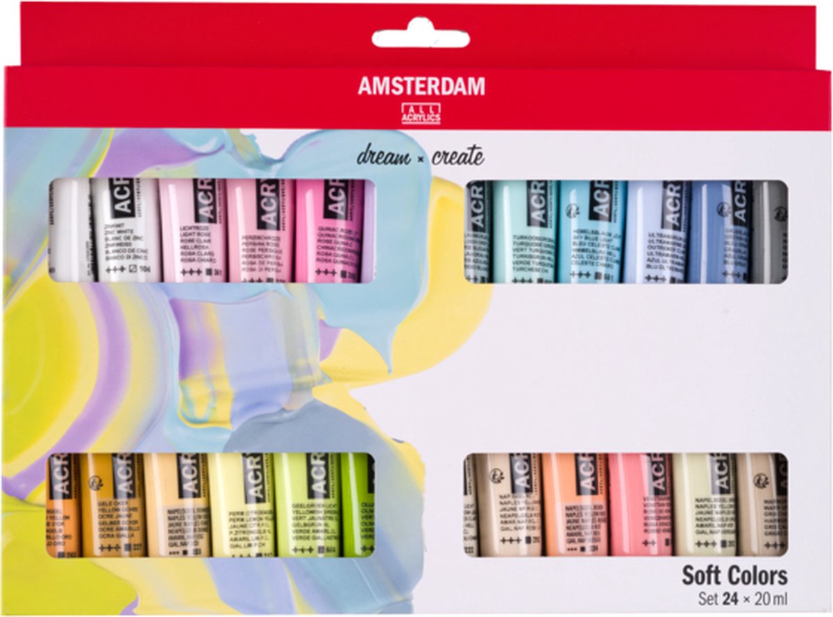 Bruynzeel Amsterdam Standard-Serie Acrylfarbe, weiche Farben, Set 20 ml, 24-tlg.