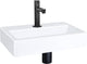 Differnz Flachbrunnen-Set – 38 x 24 x 8 cm – rechteckig – 1 Hahnloch – gerader mattschwarzer Wasserhahn – Keramik weiß