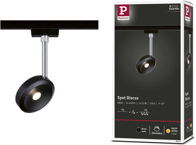 Paulmann Urail Rail Spot Discus separater Spot 375,6lm 5,3W 2700K dimmbar 230V Schwarz matt, Chrom