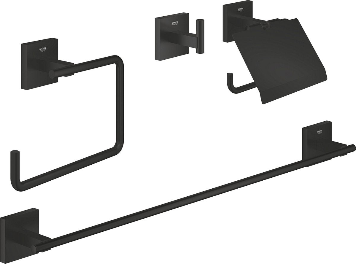 Grohe Quickfix Start Cube 4-in-1 Badezimmerzubehör-Set – Mattschwarz