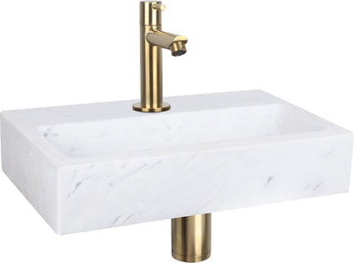 Differnz Flachbrunnenset - Marmor - Wasserhahn gerade mattgold - 38 x 24 x 8 cm