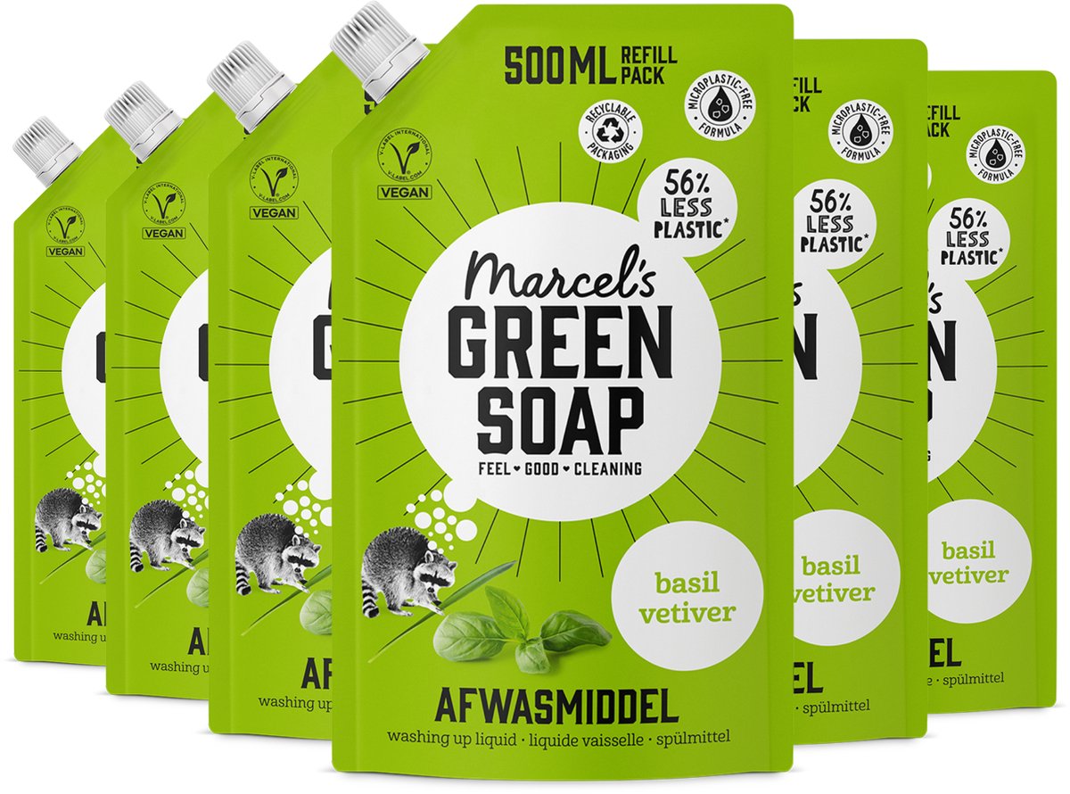 Marcel's Green Soap Spülmittel-Nachfüllung – Basilikum-Vetiver – 6 x 500 ml