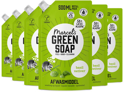Marcel's Green Soap Spülmittel-Nachfüllung – Basilikum-Vetiver – 6 x 500 ml